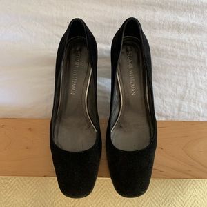 Stuart Weitzman Block Heel Pump, Black Suede, 8